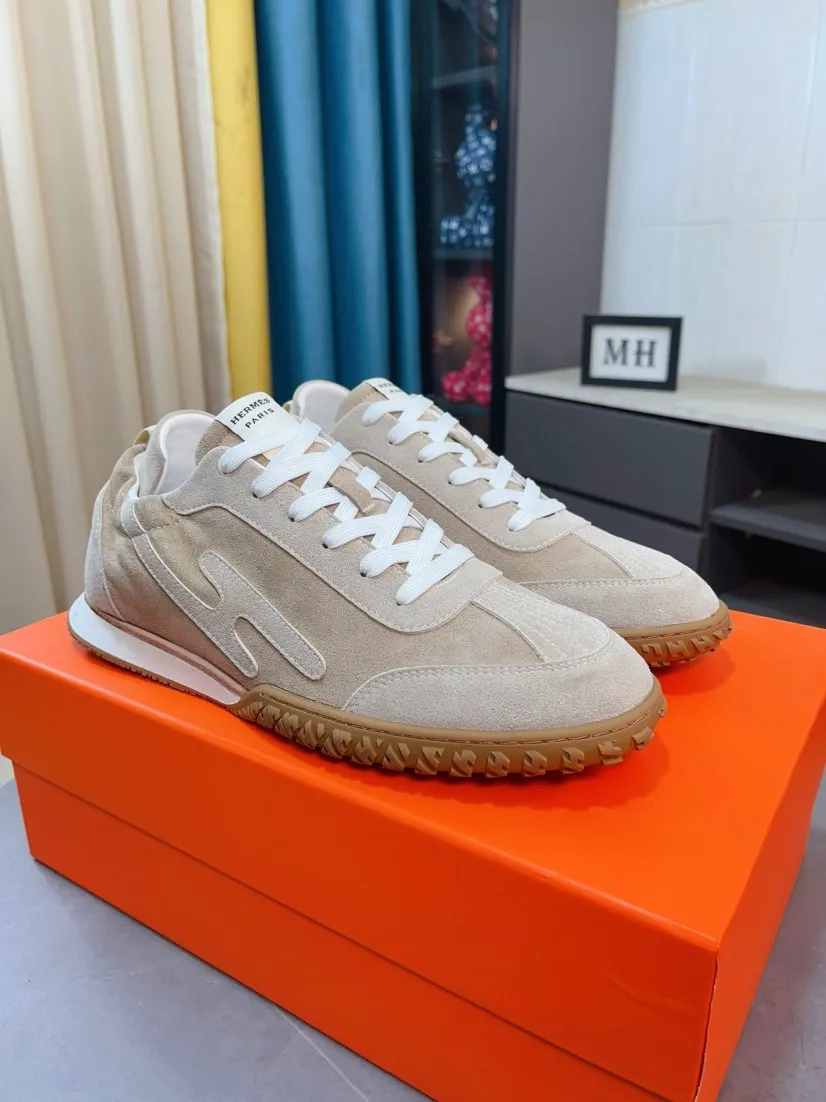 Men's shoes 💰480🌸🌸[HERMES] Hermès sneakers, the upper is made of calfskin and suede, imported materials, full of texture, the lightweight sole is decorated with contrasting patterns, creating a versatile fashion style. Size: 38-44, 45 customized